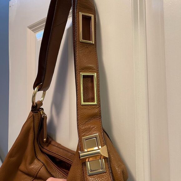 NWOT TIGNANELLO brown pebbled leather shoulder bag - Picture 4 of 8